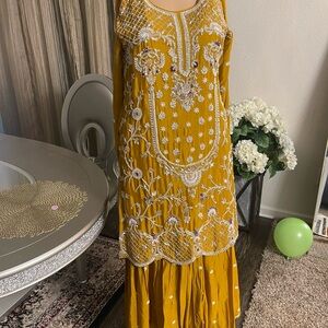 Embroidered Mustard Dress